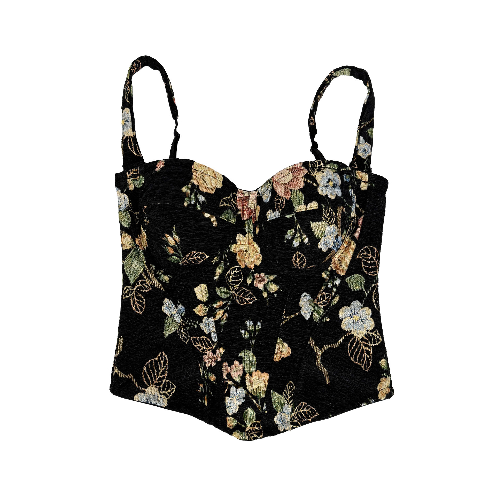 Retro Floral Tapestry Corset Bustier Top - Chest Support Body Shapewear
